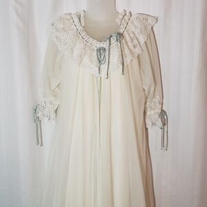Vintage 60's Intime Romantic Peignoir Set~ Nightgown & Robe White Chiffon & Lace